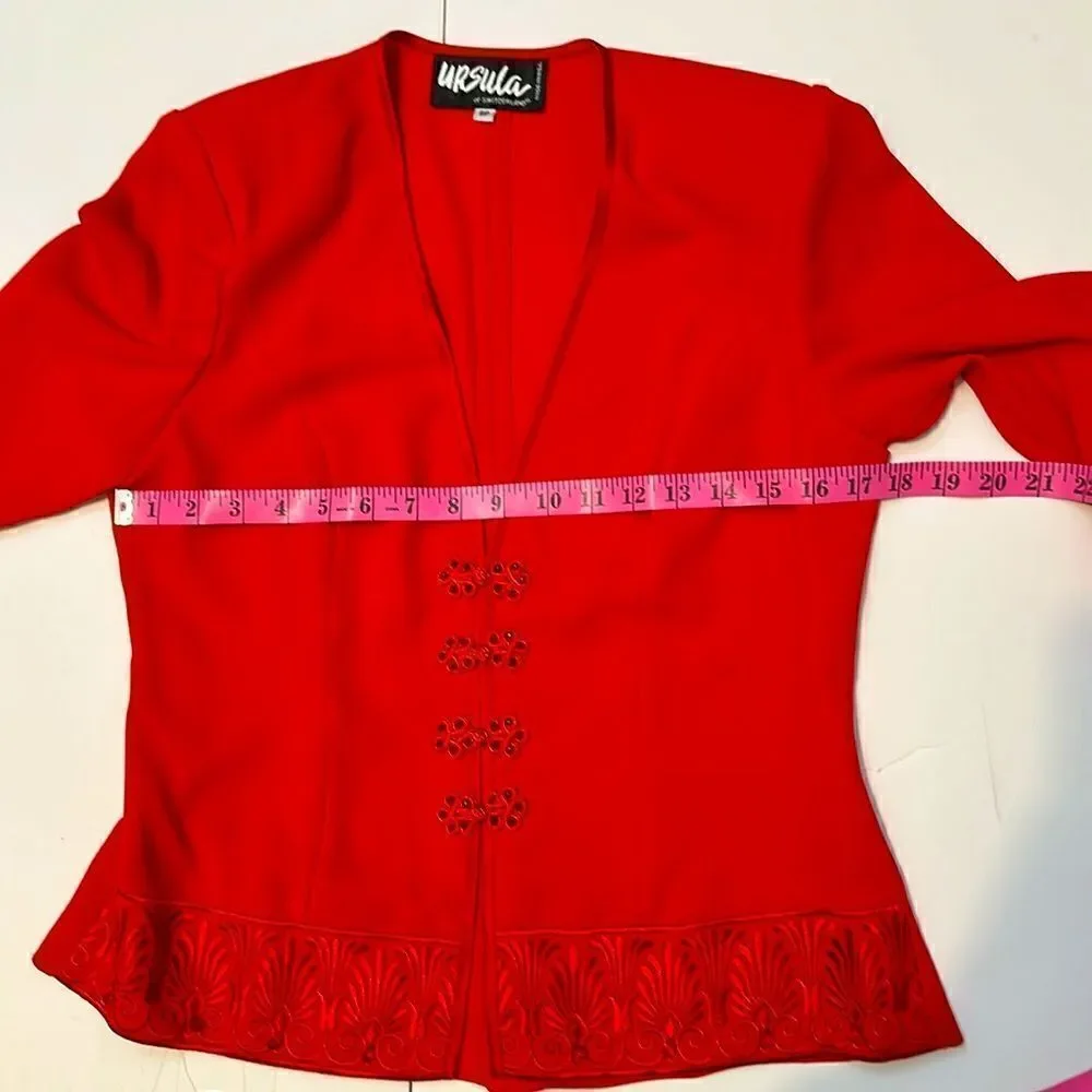 Vintage Ursula of Switzerland red embroidered 2PC women’s dress suit size 8P
